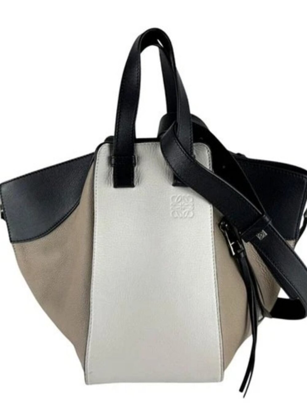 Auth LOEWE Hammock Shoulder Bag Handbag Black/White/Beige Leather - z10616